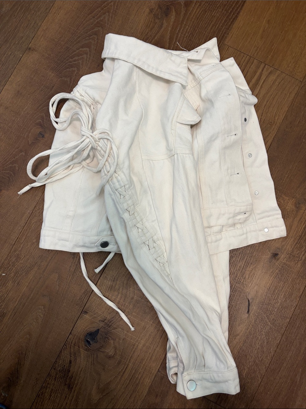 White Lace-Up Denim Jacket